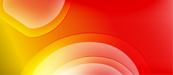 Fototapete - Abstract background features vibrant gradients. Yellow, orange, red hues blend smoothly creating dynamic visual effect. Smooth curves dominate composition.