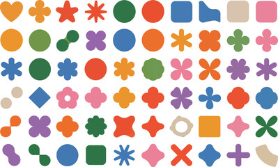 Poster - Retro Shapes Collage: A vibrant arrangement of nostalgic retro shapes in various colors, perfect for evoking a sense of vintage style and graphic design.