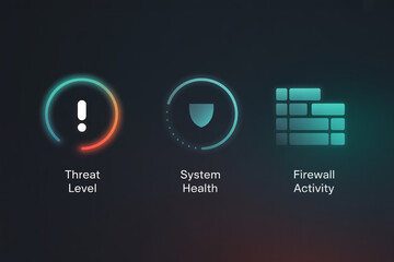 Aufkleber - Cybersecurity dashboard icons showing firewall status system health and firewall activity