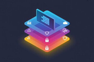 Aufkleber - Isometric illustration of layered digital security and technology concepts with icons