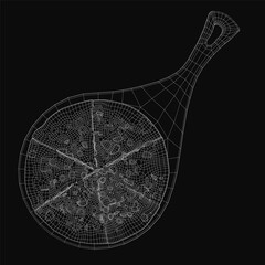 Poster - A black and white contour drawing of a pizza slice stands out against a dark background with bold contrast and clean lines. The minimalist top-down view features crisp details, centered composition
