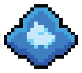 Poster - A vibrant blue pixel art diamond shape with a bright white glowing center reminiscent of a digital gem or a retro video game power up