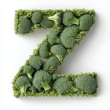 Alphabet Z shape broccoli vegetable pattern, font letter isolated white