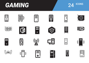 Poster - Gaming Icons: Set of 24 unique, stylized icons, perfect for UI/UX design or game-related visuals, focusing on gaming hardware and components. 