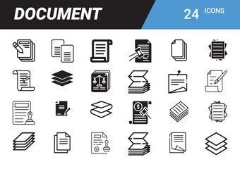 Poster - Document Icons: A collection of vector icons represents a variety of documents, from single sheets to stacks, and also featuring legal documents, highlighting the versatility of paperwork.