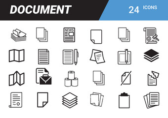 Poster - Document Icon Set: A comprehensive collection of 24 document icons, perfect for conveying information about the paperwork in various contexts.