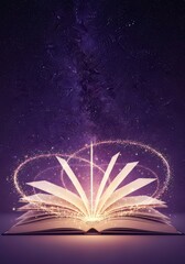 Poster - Unveiling Stories Through Illumination - A glowing open book, symbolizing knowledge, imagination, magic, wonder, and narrative power
