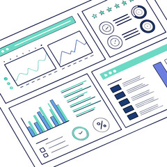 Poster - Illustration of a dashboard with graphs, charts, and data indicators in a modern and clean design style