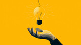 Chwytanie inspiracji - dłoń i żarówka. Wektorowa ilustracja biznesowa z żarówką symbolizująca kreatywność, innowację i moment olśnienia, idealna do materiałów o przedsiębiorczości i rozwoju osobistym.