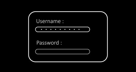 User login credentials simple ui animated page with input fields and asterisk sign for encryption. User login page motion graphic bg. Typing username and password, system token. Digital login page ui
