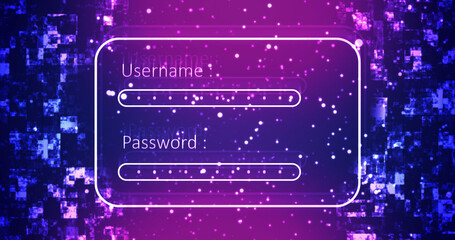Website app animated professional digital login sign up page motion graphics bg. Modern elegant ui ux creating new user. Login screen form interface highlighting secure areas. Glitch effect security.