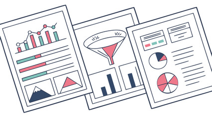 Poster - Three documents showing different types of graphs and charts for business analysis and data visualization