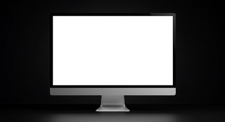 Aufkleber - A modern silver computer monitor with a blank white screen is centered against a dark, gradient background.