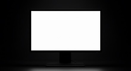Aufkleber - A computer monitor with a bright white screen stands against a dark, shadowy background, creating a strong contrast.