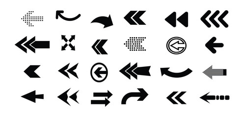 Poster -  Set of arrow icons. Arrows icon. Set of arrow outline. Arrows for web design. Cursor. Different shape. Collection of black arrow icons for web design