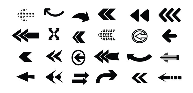  Set of arrow icons. Arrows icon. Set of arrow outline. Arrows for web design. Cursor. Different shape. Collection of black arrow icons for web design