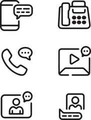 Poster - Set of communication icons in a minimalist style featuring phone video chat and contact symbols perfect for web design app interfaces and modern presentations