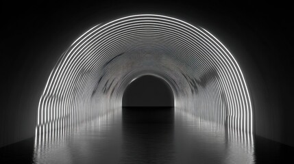 Poster - Abstract neon tunnel empty dark modern