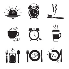 Poster - Vector illustrations of icons representing morning routine activities and elements for design