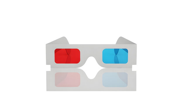 Red and blue glasses for d movies and dimensional vision anaglyph style cardboard glasses for cinema view 3d on transparent background