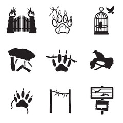 Poster - Black and white vector set of decorative wildlife icons with grunge texture