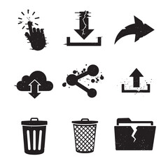 Poster - Digital icons set with a distressed aesthetic illustrating essential computer actions and functions