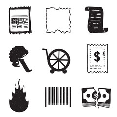 Poster - Hand drawn monochrome icon set featuring receipts shopping cart and barcode elements