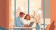 © ismail - Business Professionals Collaborating on a Laptop in Modern Office Setting for Success and Innovation Together Illustrative Style