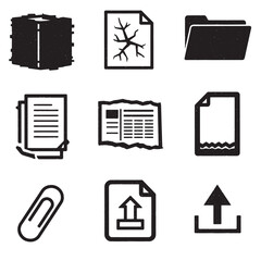 Poster - Set of nine black and white paper documents and office icons in a vector style