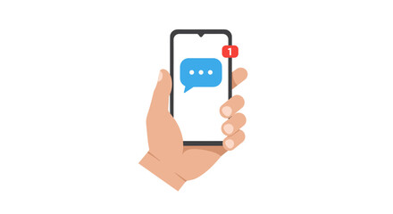 Poster - Hand holding smartphone with new message notification in minimalist flat style