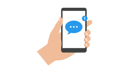 Poster - Mobile message notification on smartphone in hand with blue chat bubble