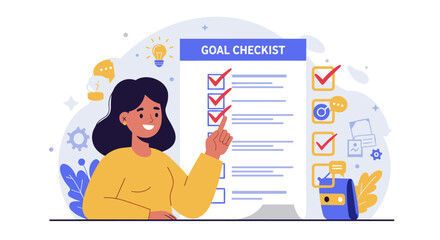 Poster - Achieve your goals: businesswoman completing a checklist in modern flat style
