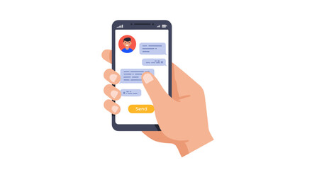 Poster - Hand holding smartphone with messaging app interface on screen