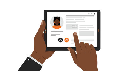 Poster - Business professional using tablet for video call and document review