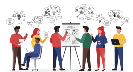 Poster - Team collaboration and brainstorming with creative thinking and strategy planning