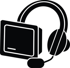 Poster - Silhouette n icon with headset and 3d display isolated on transparent background