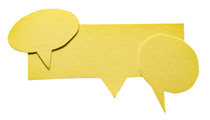 Poster - Yellow blank cut out cardboard paper speech bubbles with copy space for text on transparent png background conversation discussion design element