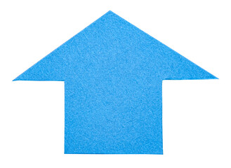 Poster - Isolated cut out blue paper cardboard arrow direction sign with texture rough edges and copy space for text png transparent background