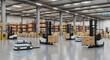 © orca_creative_assets - Advanced automated warehouse with robotic forklifts and AMRs handling goods, showcasing modern logistics and smart industry 4.0