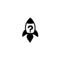 Poster - Rocket icon with question mark vector illustration for uncertain startup idea or innovation concept

