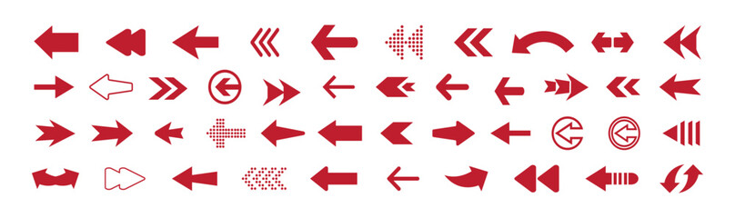 Poster - Arrow red icon symbol set. Arrow sign for your web design Stock Vector. This is a vector design. You can point in any direction with these icons. Arrow to the left, Arrow sign.