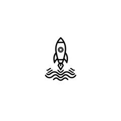 Poster - Rocket icon with water waves vector illustration for dynamic startup or fluid innovation concept