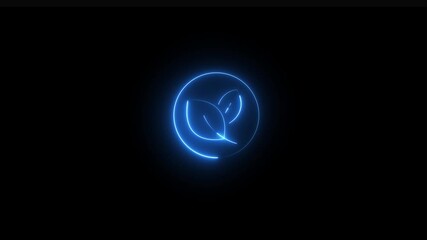Poster -  Animated organic leaf icon with neon saber effect. Glowing neon leaf icon animation. Glowing neon organic icon isolated on black background. HD Video motion graphic animation.