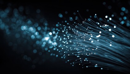 Fototapete - Ethereal strands of light dance in the darkness, creating a mesmerizing display of modern connectivity and technological advancement.