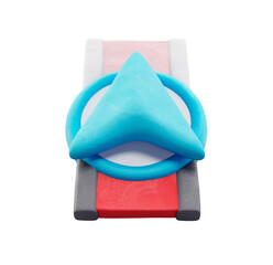 Poster - Abstract Playful 3D Render:  Cyan Arrow Icon on Red and Pink Textured Background