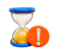 Poster - Urgent Time Alert: 3D Render of Hourglass and Exclamation Mark Icon.