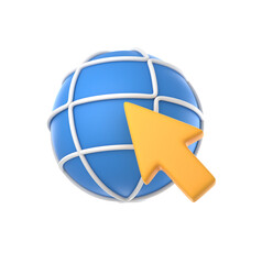 Poster - 3D Render:  Stylized Blue Globe with Orange Cursor;  Modern, Clean Website Concept