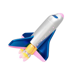 Poster - Stylized 3D Render of a Blue and Pink Space Shuttle Launching.