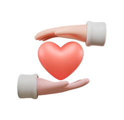 Poster - 3D Render:  Two Hands Gently Protecting a Coral Heart;  Warm, Caring Mood.