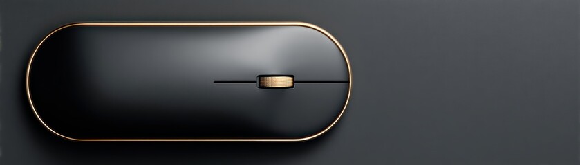 Poster - A sleek, black wireless computer mouse with gold accents rests on a dark surface, showcasing a minimalist and modern design, clean mouse